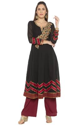 Black embroidered georgette kurta &-sets 1