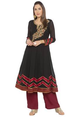 Black embroidered georgette kurta &-sets 2