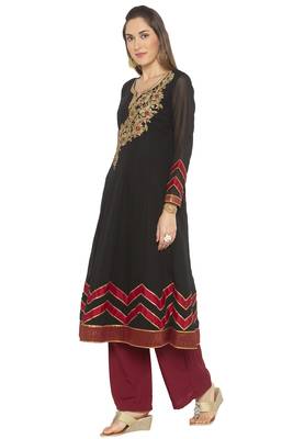 Black embroidered georgette kurta &-sets 3