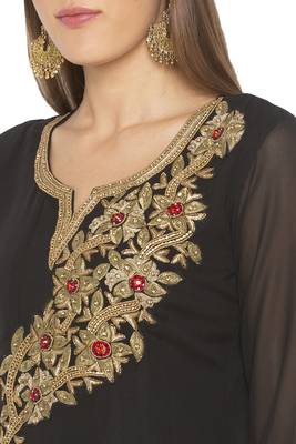 Black embroidered georgette kurta &-sets 5