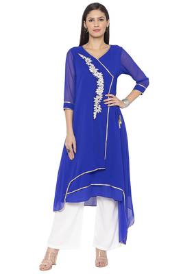 Blue embroidered georgette kurta &-sets 2
