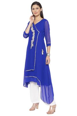 Blue embroidered georgette kurta &-sets 3