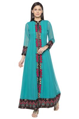 Green embroidered georgette kurta &-sets 2