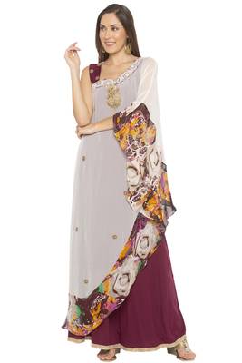Cream embroidered georgette kurta &-sets 2
