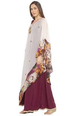 Cream embroidered georgette kurta &-sets 3