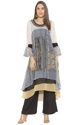 Grey printed georgette kurta &-sets 1