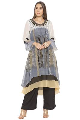 Grey printed georgette kurta &-sets 2