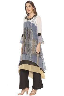 Grey printed georgette kurta &-sets 3