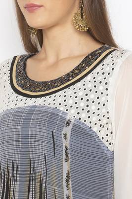 Grey printed georgette kurta &-sets 5