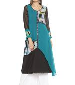Green printed georgette kurta &-sets