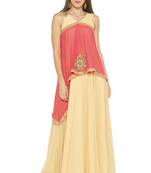 Beige embroidered georgette kurta &-sets