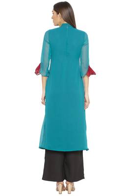Green embroidered georgette kurta &-sets 4