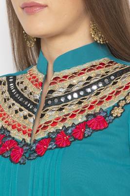 Green embroidered georgette kurta &-sets 5