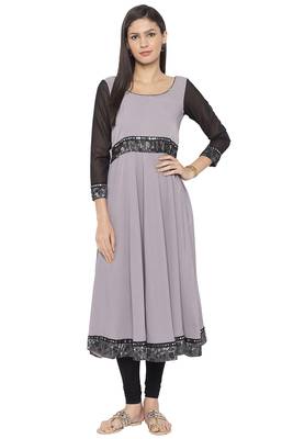 Grey plain crepe kurta &-sets 1