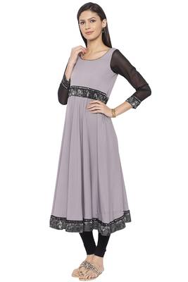 Grey plain crepe kurta &-sets 3