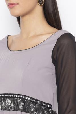 Grey plain crepe kurta &-sets 5