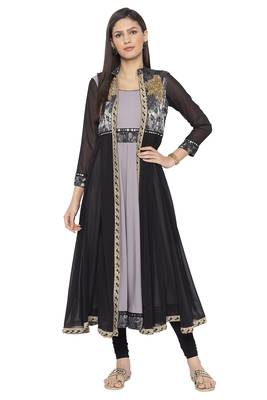 Grey embroidered crepe kurta &-sets 1