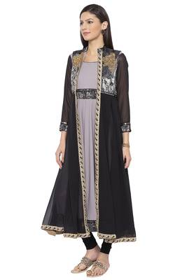 Grey embroidered crepe kurta &-sets 2