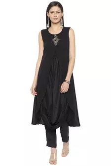 Black embroidered cotton kurta &-sets