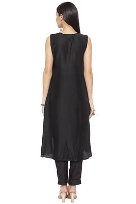 Black embroidered cotton kurta &-sets 4