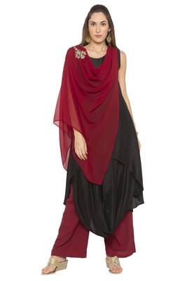 Maroon embroidered cotton kurta &-sets 1