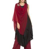 Maroon embroidered cotton kurta &-sets