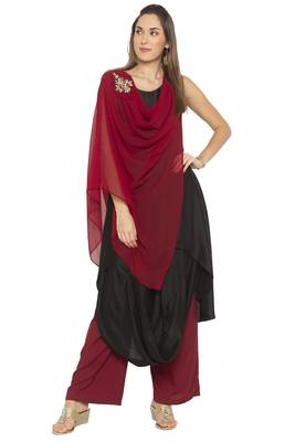 Maroon embroidered cotton kurta &-sets 2