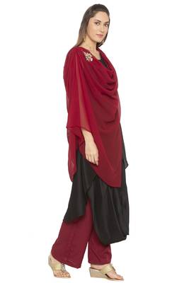 Maroon embroidered cotton kurta &-sets 3