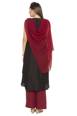 Maroon embroidered cotton kurta &-sets 4