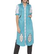 Blue embroidered cotton kurta &-sets