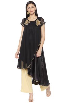 Black embroidered georgette kurta &-sets 2