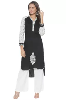 Black embroidered cotton kurta &-sets