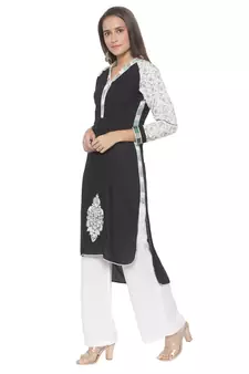 Black embroidered cotton kurta &-sets