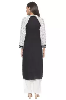 Black embroidered cotton kurta &-sets