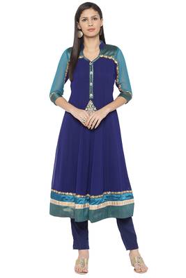 Blue embroidered georgette kurta &-sets 1
