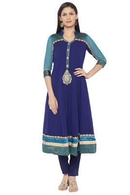 Blue embroidered georgette kurta &-sets 2