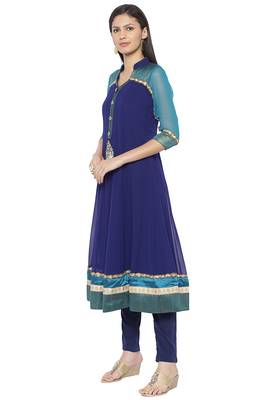 Blue embroidered georgette kurta &-sets 3