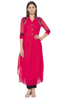 Pink embroidered georgette kurta &-sets 2