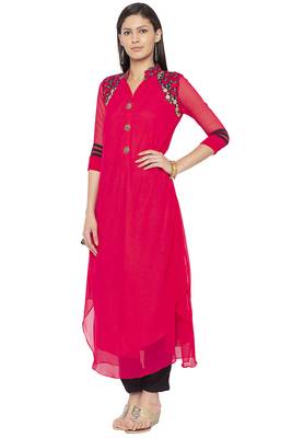 Pink embroidered georgette kurta &-sets 3