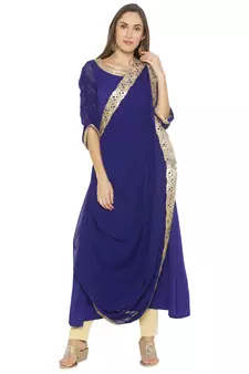 Dark-blue embroidered georgette kurta &-sets