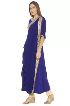 Dark-blue embroidered georgette kurta &-sets