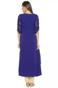 Dark-blue embroidered georgette kurta &-sets