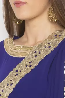 Dark-blue embroidered georgette kurta &-sets