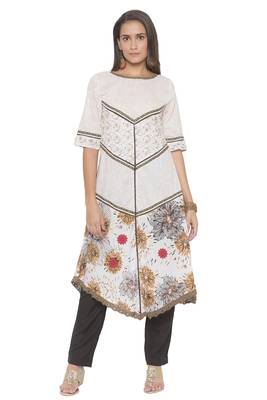 Off-white printed cotton kurta &-sets 1