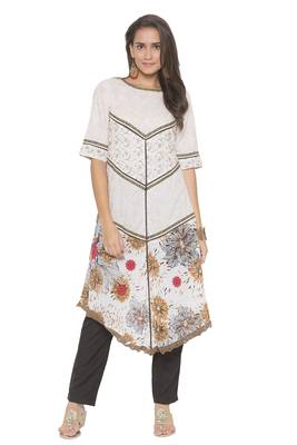 Off-white printed cotton kurta &-sets 2