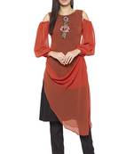 Brown embroidered georgette kurta &-sets