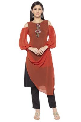 Brown embroidered georgette kurta &-sets 2