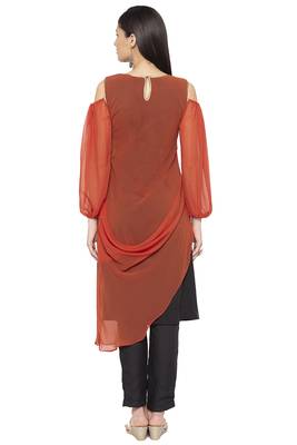 Brown embroidered georgette kurta &-sets 4