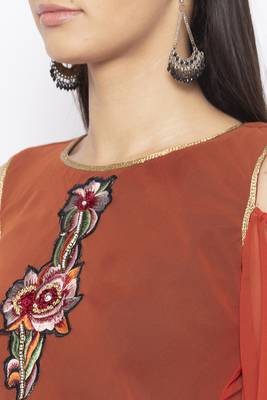 Brown embroidered georgette kurta &-sets 5