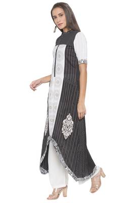 Black embroidered cotton kurta &-sets 3